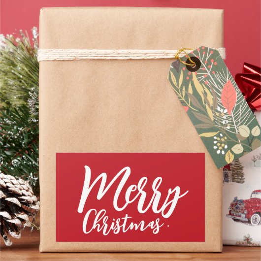 Merry Christmas Eenvoudig Wit Script Rood Rechthoekige Sticker (Feestdagen)