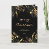 Merry Christmas Elegant Botanical Zwart Goud Feestdagen Kaart (Voorkant)