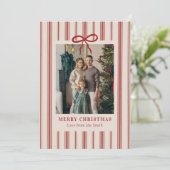 Merry Christmas Elegant Bow Photo Holiday Card Feestdagenkaart (Staand voorkant)