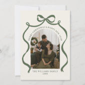 Merry Christmas Elegant Bow Photo Holiday Card Feestdagenkaart (Voorkant)