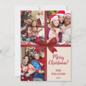 Merry Christmas Elegant Bow Present Photo Collage  Feestdagenkaart (Voorkant)