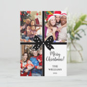 Merry Christmas Elegant Bow Present Photo Collage Feestdagenkaart (Staand voorkant)