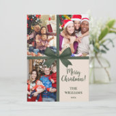 Merry Christmas Elegant Bow Present Photo Collage  Feestdagenkaart (Staand voorkant)