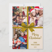 Merry Christmas Elegant Bow Present Photo Collage  Feestdagenkaart (Voorkant)