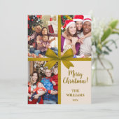 Merry Christmas Elegant Bow Present Photo Collage  Feestdagenkaart (Staand voorkant)