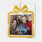  Merry Christmas Elegant Bow Present Photo Collage Keramisch Ornament (Links)