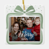  Merry Christmas Elegant Bow Present Photo Collage Keramisch Ornament (Voorkant)