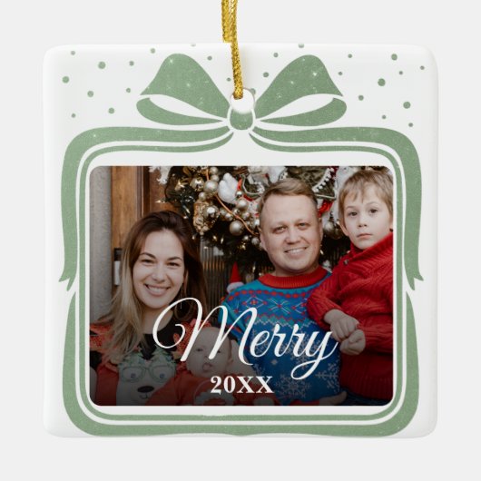  Merry Christmas Elegant Bow Present Photo Collage Keramisch Ornament (Voorkant)