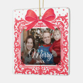 Merry Christmas Elegant Bow Present Photo Collage Keramisch Ornament (Links)