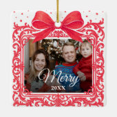  Merry Christmas Elegant Bow Present Photo Collage Keramisch Ornament (Achterkant)