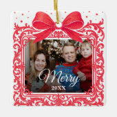  Merry Christmas Elegant Bow Present Photo Collage Keramisch Ornament (Voorkant)