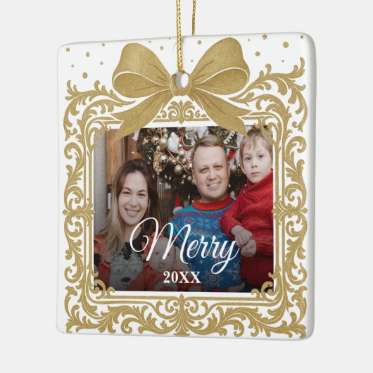 Merry Christmas Elegant Bow Present Photo Collage Keramisch Ornament (Links)