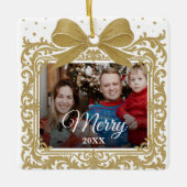 Merry Christmas Elegant Bow Present Photo Collage Keramisch Ornament (Voorkant)