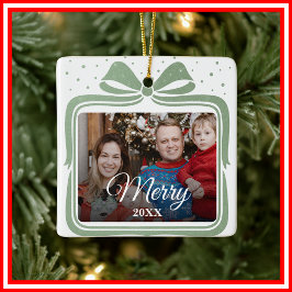  Merry Christmas Elegant Bow Present Photo Collage Keramisch Ornament