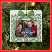  Merry Christmas Elegant Bow Present Photo Collage Keramisch Ornament