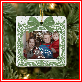  Merry Christmas Elegant Bow Present Photo Collage Keramisch Ornament