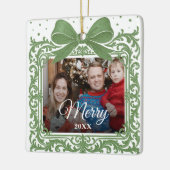 Merry Christmas Elegant Bow Present Photo Collage Keramisch Ornament (Links)