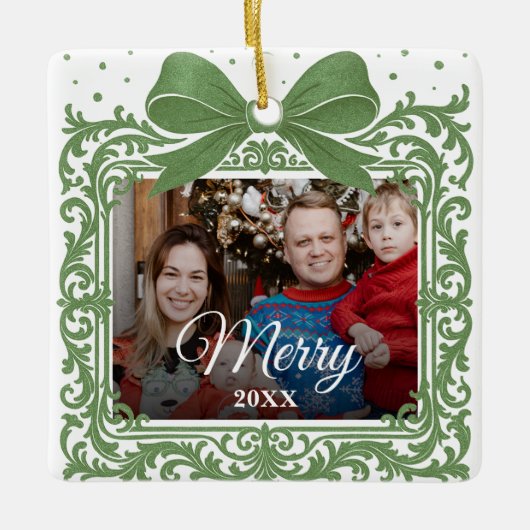  Merry Christmas Elegant Bow Present Photo Collage Keramisch Ornament (Voorkant)