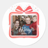  Merry Christmas Elegant Bow Present Photo Collage Ronde Sticker (Voorkant)