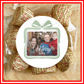  Merry Christmas Elegant Bow Present Photo Collage Ronde Sticker