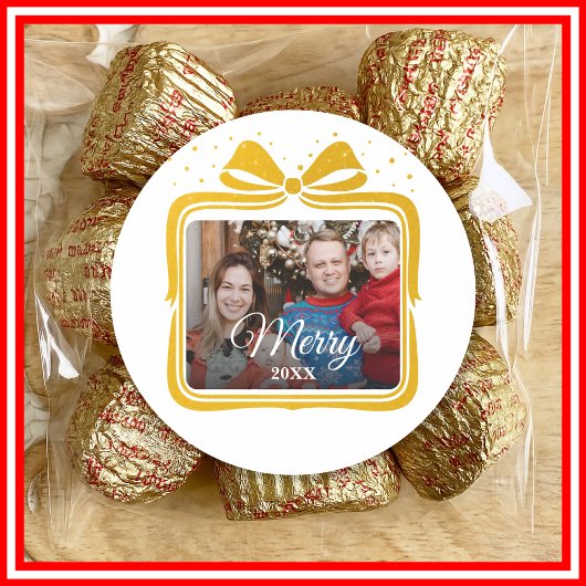 Merry Christmas Elegant Bow Present Photo Collage Ronde Sticker