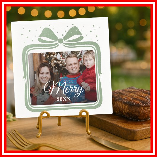 Merry Christmas Elegant Bow Present Photo Collage Servet
