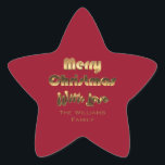Merry Christmas Elegant Faux Gold Typografie Rood Ster Sticker<br><div class="desc">Vrolijk kerstfeest met liefde Kerst stickers Elegant Rood en Faux Gold</div>