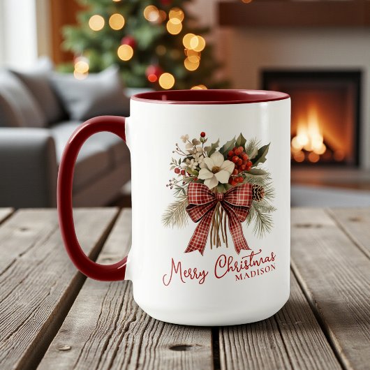 Merry Christmas Elegant Floral Personalized Name Mok