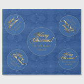 Merry Christmas Elegant Goud Script Blauw Cadeaupapier (Vlak)