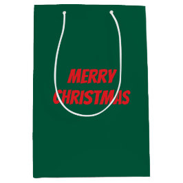 Merry Christmas elegant green &red personalized  Medium Cadeauzakje