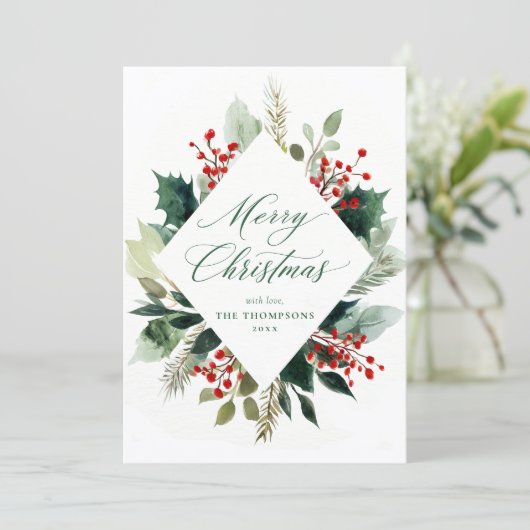 Merry Christmas Elegant Greenery Botanical Feestdagenkaart (Staand voorkant)
