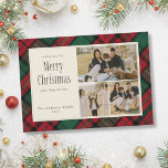 Merry Christmas Elegant Groen Rood Plaid 3 foto's Feestdagenkaart<br><div class="desc">Merry Christmas Elegant Groen Rood Plaid 3 foto's Vakantie Kaart. Vier de feestdagen met onze klassieke en elegante kerstkaart, met een tijdloos geruit ontwerp dat een gevoel van nostalgie oproept. Deze kaart is voorzien van de warme begroeting "Vrolijk kerstfeest" en biedt een perfecte ruimte voor uw familiefoto, met een persoonlijke...</div>