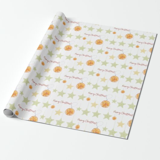 Merry Christmas Elegant Pattern Sinaasappels en St Cadeaupapier (Uitgerold)