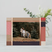 Merry Christmas Elegant Plaid Pattern Photo Frame Folie Feestdagenkaart (Staand Voorkant)
