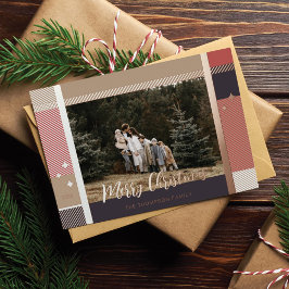 Merry Christmas Elegant Plaid Pattern Photo Frame Folie Feestdagenkaart