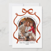 Merry Christmas Elegant Red Bow Photo Holiday Card Feestdagenkaart (Voorkant)