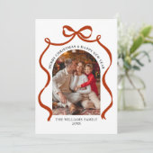 Merry Christmas Elegant Red Bow Photo Holiday Card Feestdagenkaart (Staand voorkant)