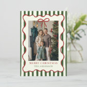 Merry Christmas Elegant Red Bow Photo Holiday Card Feestdagenkaart (Staand voorkant)