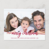 Merry Christmas Elegant Red Script Photo Holiday Briefkaart (Voorkant)