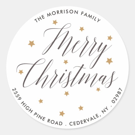 Merry Christmas Elegant Script Return Adres Ronde Sticker (Voorkant)