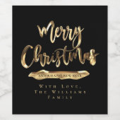 Merry Christmas Elegant Script Zwart en Goud Wijn Etiket (Enkel label)