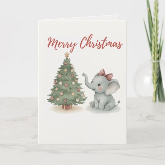 Merry Christmas Elephant Card Cute Baby Elephant Kaart (Voorkant)