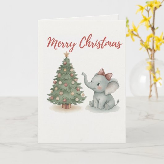 Merry Christmas Elephant Card Cute Baby Elephant Kaart (Gele Bloem)