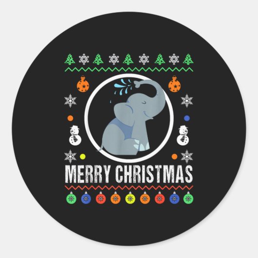 Merry Christmas Elephant Ugly Sweater Xmas Knit  Ronde Sticker (Voorkant)