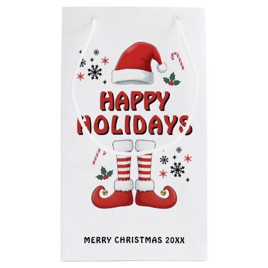 Merry Christmas Elf Boots Santa Claus Pet Wit Klein Cadeauzakje (Achterkant)