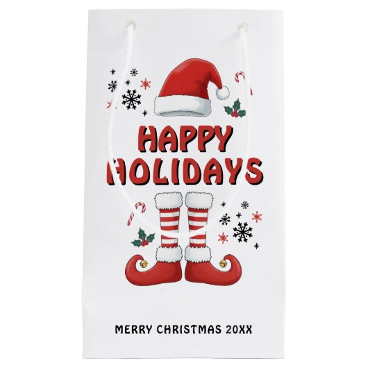 Merry Christmas Elf Boots Santa Claus Pet Wit Klein Cadeauzakje (Voorkant)