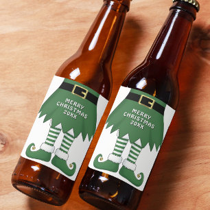 Merry Christmas Elf Holiday Green Bier Etiket