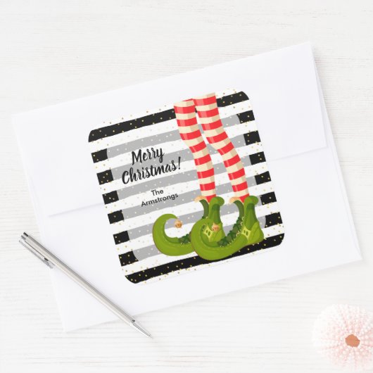 Merry Christmas Elf Legs  Vierkante Sticker (Envelop)