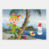Merry Christmas Elf Santa Golfing Beach Snowman Inpakpapier Vel (Voorkant 3)