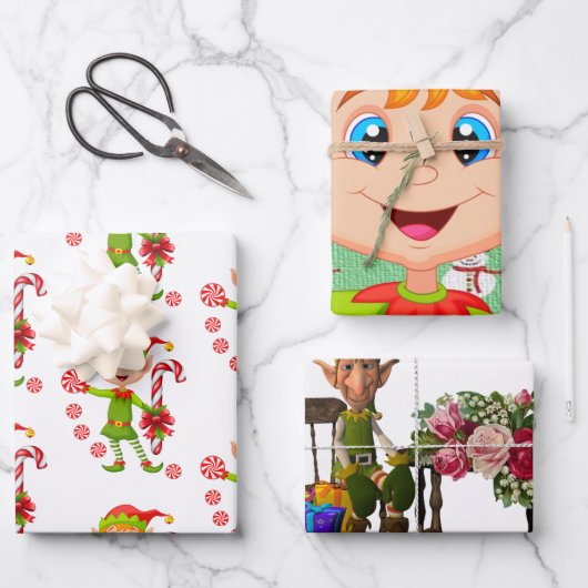 Merry Christmas Elf Santa Wrapping Paper Sheets (Voorkant)